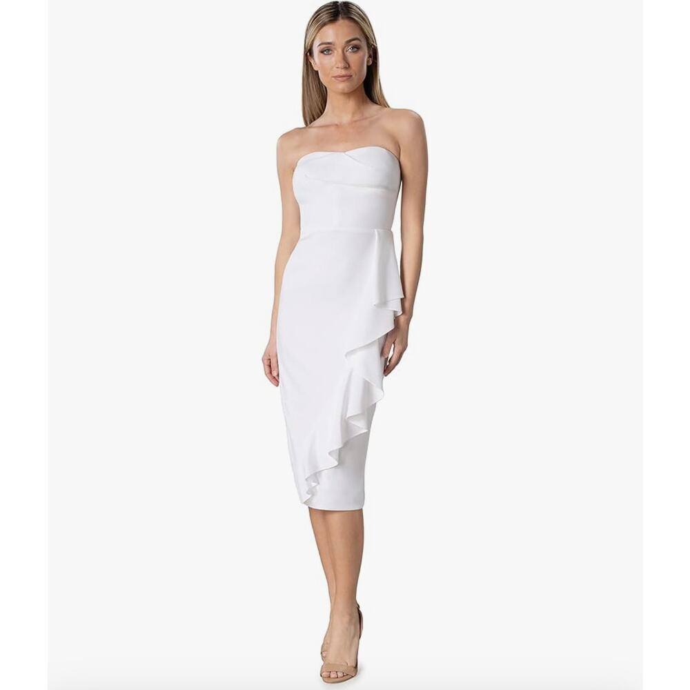 Dress The Population Ruffle Sheath Dress Sleeveless White Size Small Nwot